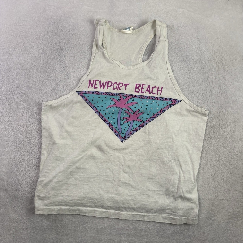 VTG Albatross Newport Beach White Sleeveless Graphic Tank Top Women's LG